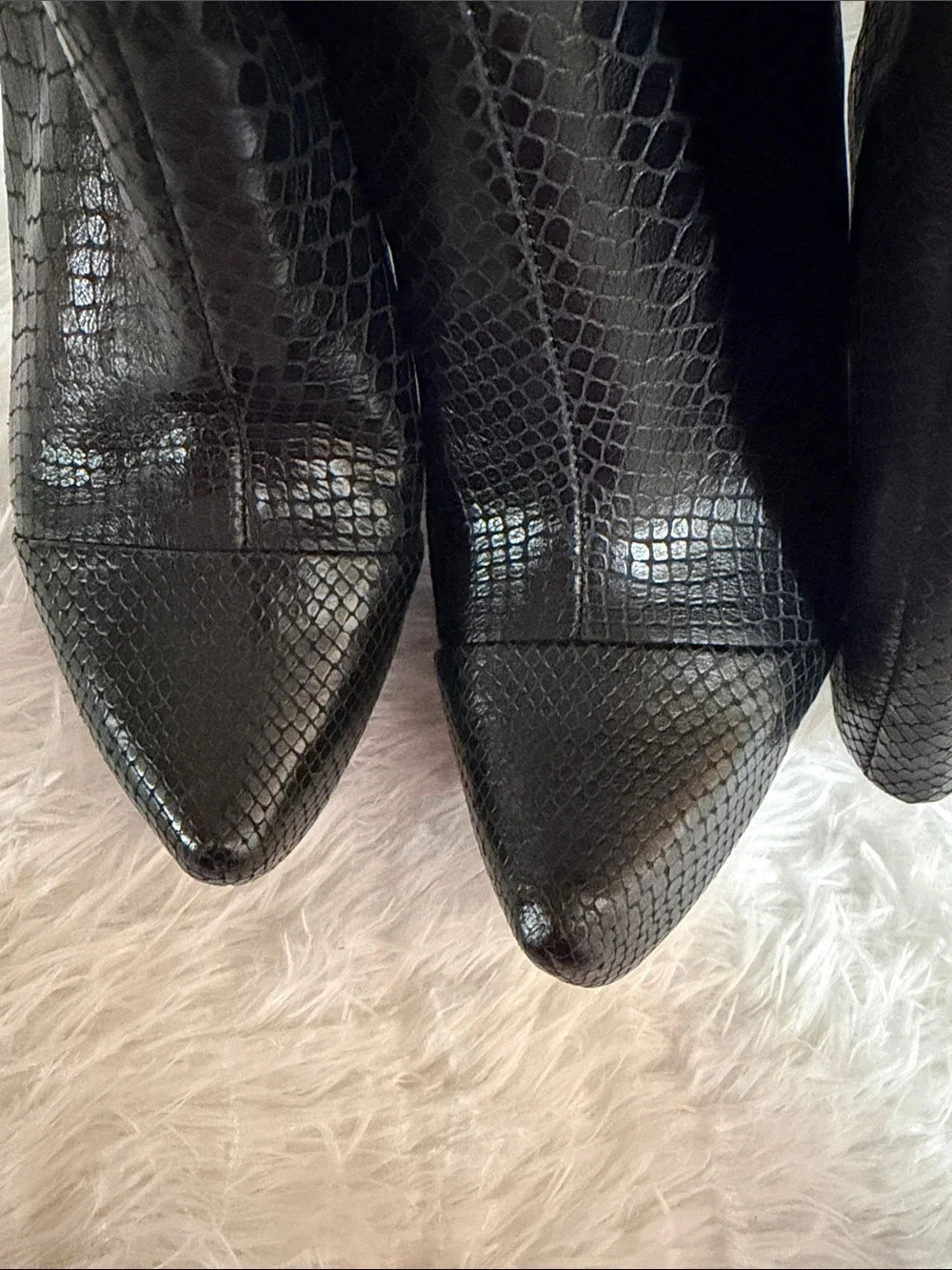 Boutique 9 Black Leather-Textured Wedge Below Knee Boots NWOT